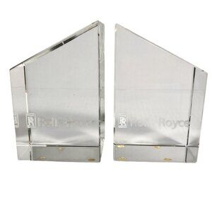2 Vintage Crystal Rolls Royce Car Book Ends Bookends Glass Laser Etched Logo